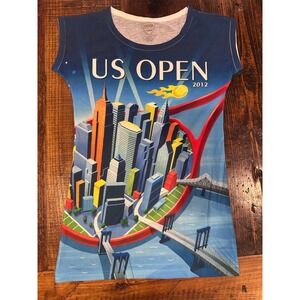 US Open 2012 Tennis NYC Skyline Graphic T-Shirt Blue Womens S Short Sleeve Tee M